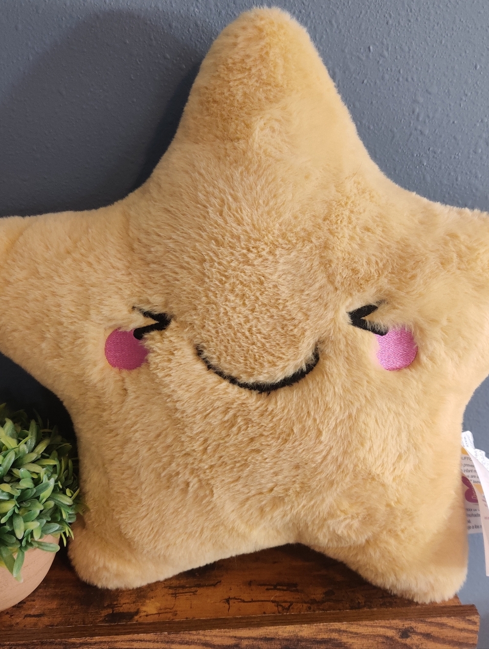 Fuzzy Yellow Star Plush Pillow Parent's Choice Nursery Room Baby Decor Soft